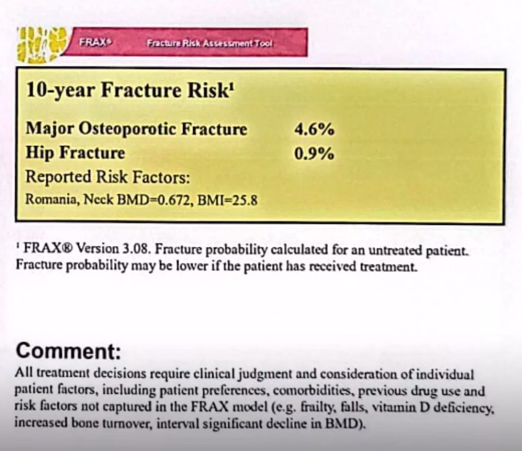 Calculator FRAX Risc Fractură Osteoporotică 10 Ani